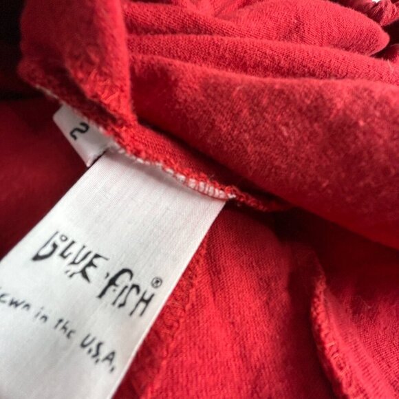 RARE Blue Fish Hand Printed Skirt Drawstring Waist and Hem Organic Cotton 2 Red - Picture 2 of 7